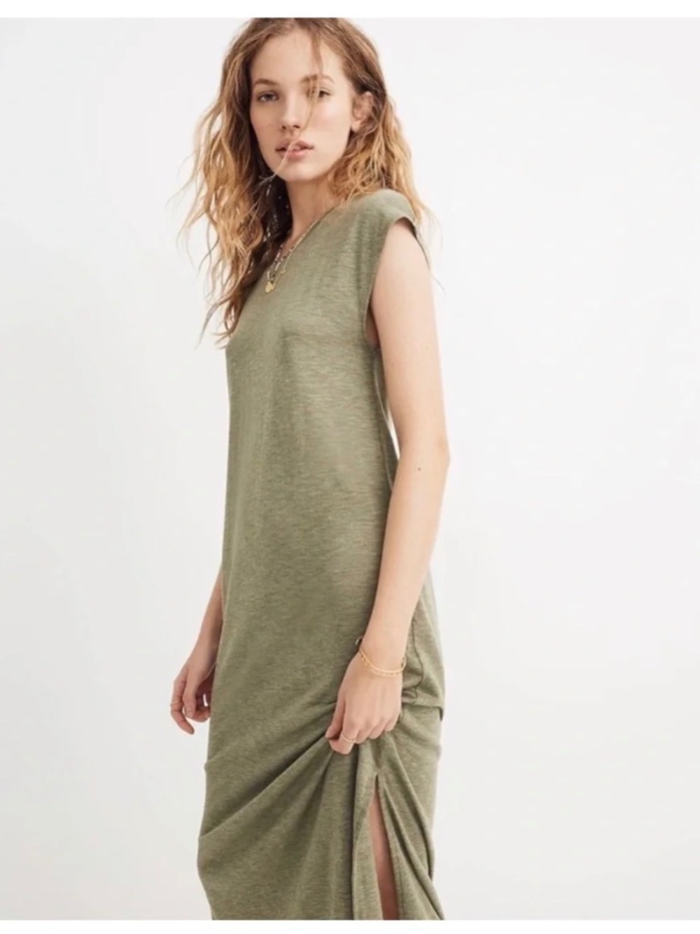 Madewell Dusty Olive Muscle Tee Midi Dress Size Small